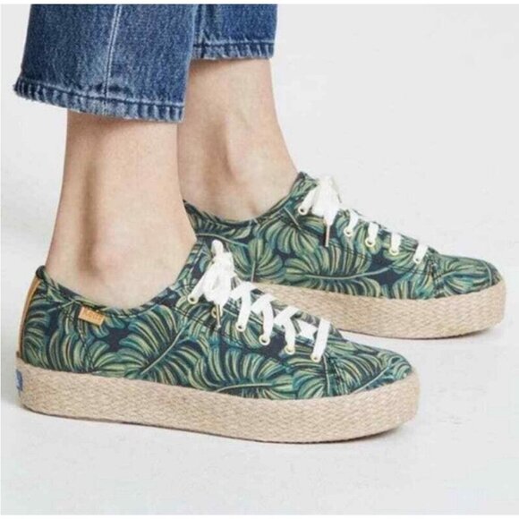 Keds Shoes - Keds Rifle Paper Shoes Womens 9.5 Espadrille Sneakers Green Tan Leaves WF58366M